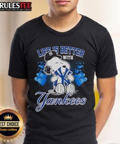 Alt Text: Awesome Snoopy Life Is Better With Yankees T-Shirt featuring Snoopy in Yankees gear, perfect for baseball fans.