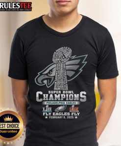 Philadelphia Eagles Super Bowl LIX Champions T-Shirt featuring vibrant graphics, celebrating their victory on February 9, 2025.