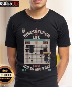 Retro 'Awesome The Minesweeper Philosophy' T-Shirt featuring a whimsical design on guessing and praying in Minesweeper and life.