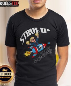 Awesome $Trump Morty To The Moon T-Shirt featuring a vibrant design inspired by popular culture and cryptocurrency themes.