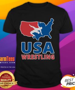 Awesome USA Wrestling US Map T-Shirt featuring a vibrant design of the United States with wrestling themes and colors.