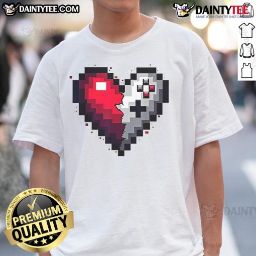 Awesome Video Gamer Valentine's Day pixel controllers heart retro T-Shirt design featuring colorful gaming graphics.