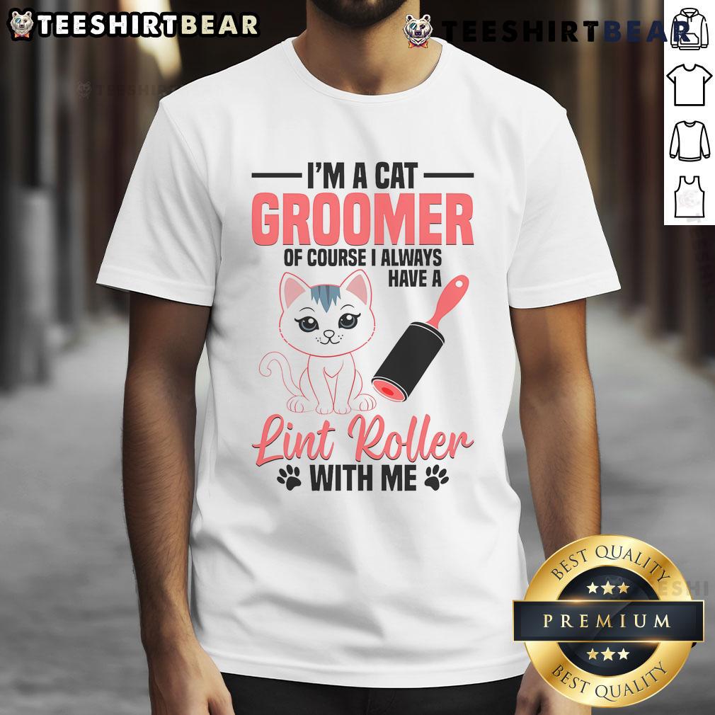 Cute Cat Groomer Kitten Grooming Cat Stylist Pet Washing T Shirt Cute cat groomer kitten styling a fluffy cat, showcasing a pet washing t-shirt for pet grooming enthusiasts.