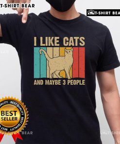 Vintage retro 'I Like Cats And Maybe 3 People' T-shirt design featuring cute cat graphics and playful typography.