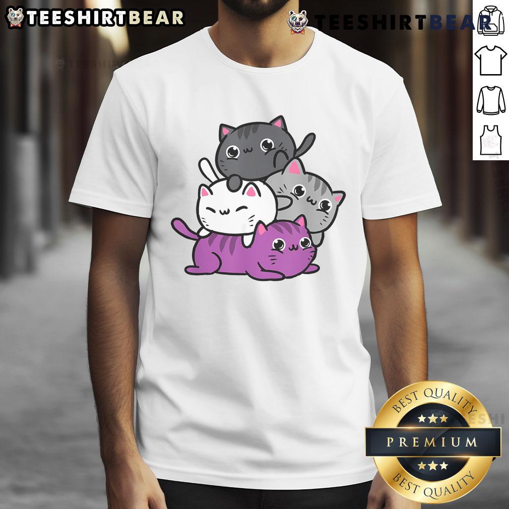Cute Kawaii Cat Pile Asexual T Shirt Alt Text: Cute Kawaii Cat Pile Asexual T-Shirt featuring adorable cartoon cats in vibrant colors, perfect for Asexual pride.