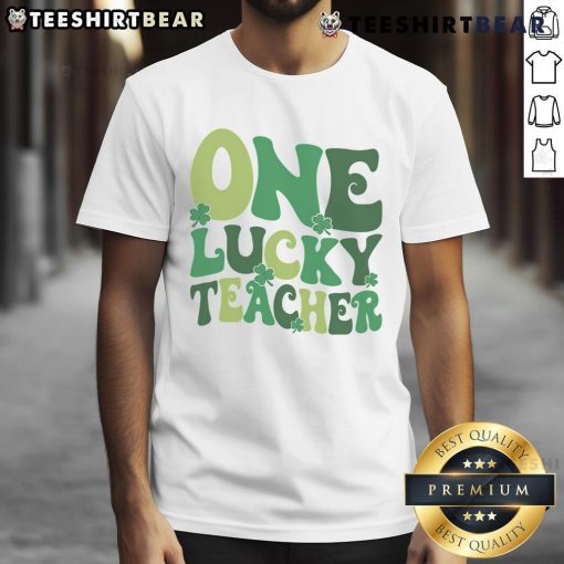 Alt Text: Cute One Lucky Teacher St Patrick's Day T-Shirt featuring a playful design perfect for celebrating Irish heritage.
