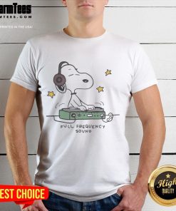 Adorable Cute Snoopy DJ Full Frequency Sound T-Shirt featuring Snoopy as a DJ with colorful sound waves.