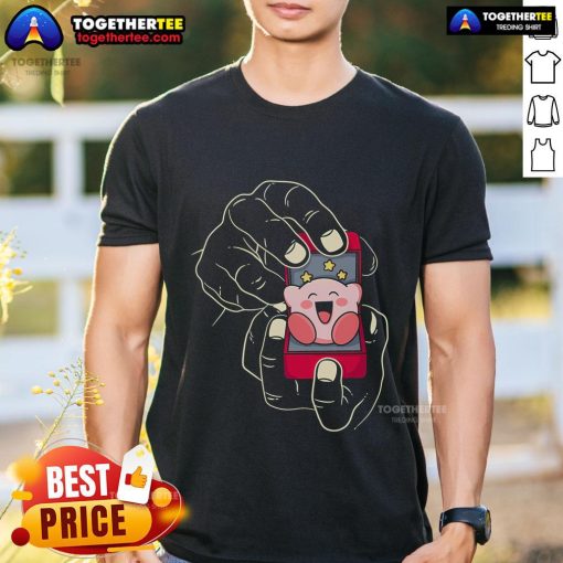 Alt Text: Cute Will You Marry Me Kirby T-Shirt featuring a playful Kirby graphic, perfect for gamers and marriage proposals.