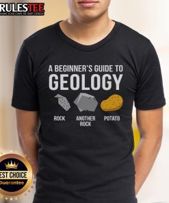 Funny A Beginner's Guide to Geology T-Shirt featuring playful graphics and text for geology enthusiasts and beginners.