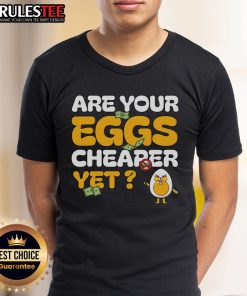 Funny Are Your Eggs Cheaper Yet meme graphic on a humorous eggs t-shirt design, perfect for egg lovers and meme fans.