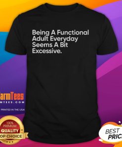 Alt Text: Funny Being A Functional Adult Everyday Seems A Bit Excessive T-Shirt design featuring humorous text on a casual tee.