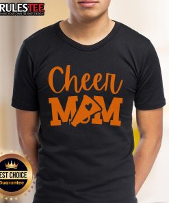 Funny Cheer Mom Orange Cheerleading T-Shirt featuring playful graphics, perfect for spirited cheerleading fans.