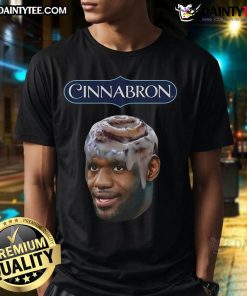 Funny Cinnabron LeBron James meme T-shirt featuring a playful graphic of LeBron as a cinnamon roll.