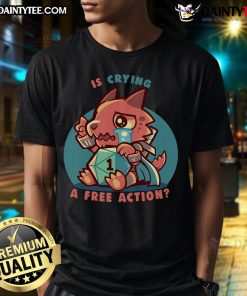 Funny cute dragon crying on a free action t-shirt design, perfect for dragon lovers and whimsical fashion enthusiasts.