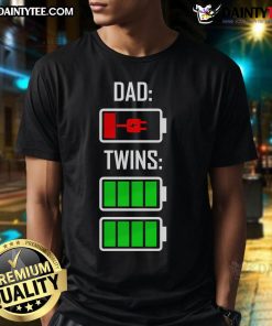 Funny Dad Of Twins Low Battery T-Shirt design featuring a humorous graphic for tired dads of twins, perfect for casual wear.