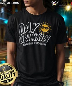 Funny Day Drinkin Miami Beach Party T-Shirt featuring vibrant graphics and a playful design perfect for beach lovers.