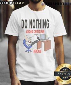 Funny Dilbert Do Nothing Avoid Criticism T-Shirt featuring a humorous cartoon design perfect for office humor lovers.