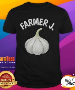 Funny Farmer J Garlic T-Shirt featuring a humorous garlic graphic, perfect for garlic lovers and farmers alike.