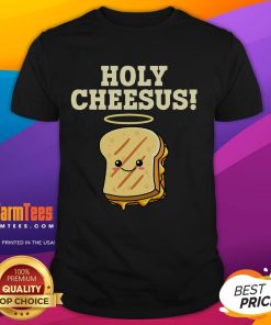 Funny Holy Cheesus grilled cheese pun T-shirt with a playful design, perfect for cheese lovers and humor enthusiasts.