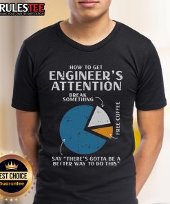 Funny How To Get Engineer Attention Pie Chart T-Shirt featuring a humorous graphic design for engineering enthusiasts.