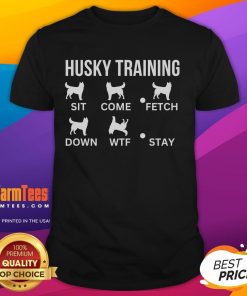 Funny Husky Training T-Shirt featuring a playful husky graphic, perfect for dog lovers and training enthusiasts.