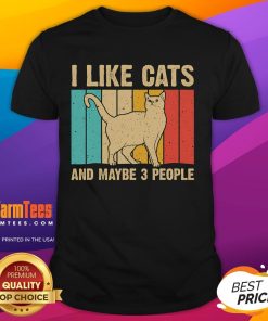 Funny vintage retro T-shirt featuring 'I Like Cats And Maybe 3 People' design, perfect for cat lovers and humor enthusiasts.