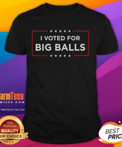 Alt Text: Funny I Voted For Big Balls Doge T-Shirt featuring a humorous Doge graphic and bold text design.