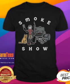 Alt Text: Funny Jake And Rocket Smoke Show BBQ T-Shirt featuring a humorous graphic design perfect for barbecue lovers.