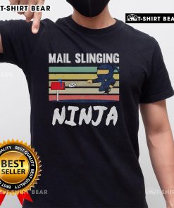 Funny Mail Slinging Ninja Mailman T-Shirt featuring a retro postman design, perfect for mail carriers and humor lovers.