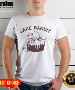 Funny Mouse Cake Bandit T-Shirt featuring a playful mouse stealing cake, perfect for humor lovers and dessert enthusiasts.