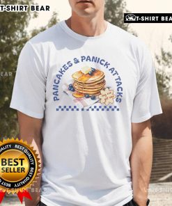 Funny Pancakes And Panic Attacks Retro T-Shirt featuring humorous pancake graphics and vintage style text design.