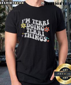 Funny retro groovy 'I'M Terri Doing Terri Things' Mother's Day T-shirt showcasing vibrant colors and playful design.