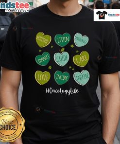 Funny Retro Hearts Oncology Nurse Life St. Patrick's Day T-Shirt featuring vibrant colors and playful design for nurses.
