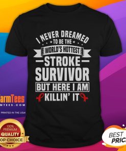 Funny Stroke Survivor Humor T-Shirt with Red Ribbon, supporting stroke awareness and support groups. Perfect for survivors!