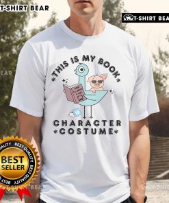 Funny pigeon reading t-shirt featuring a book character costume for book lovers and quirky fashion enthusiasts.