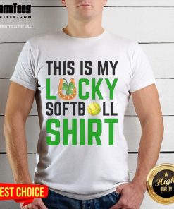 Funny St. Patrick's Day t-shirt featuring 'This Is My Lucky Softball' design for sports enthusiasts and holiday fun.