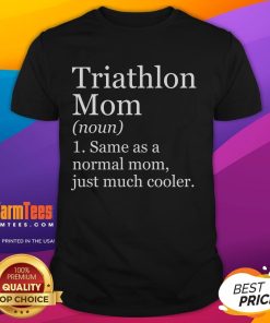 Alt Text: Funny triathlon mom definition graphic on a sarcastic sports T-shirt, showcasing humor and athletic spirit.