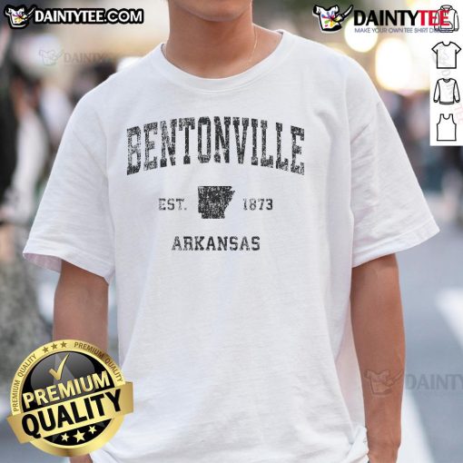 Vintage Bentonville Arkansas sports t-shirt established 1973, featuring classic design and retro colors for local pride.