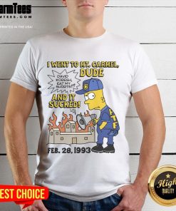 Good Bootleg Bart T-Shirt featuring 'I Went To Mt Carmel Dude And It Sucked' design, perfect for fans of unique graphic tees.