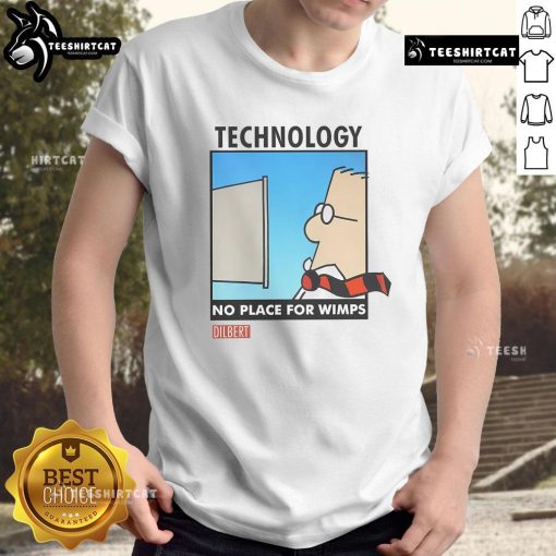 1990s Good Dilbert Technology No Place For Wimps T-Shirt featuring iconic Dilbert character and retro design.