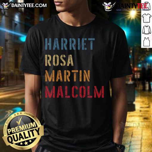 Good Harriet Rosa Martin Malcolm T-Shirt featuring iconic civil rights leaders in a stylish design for activism and awareness.