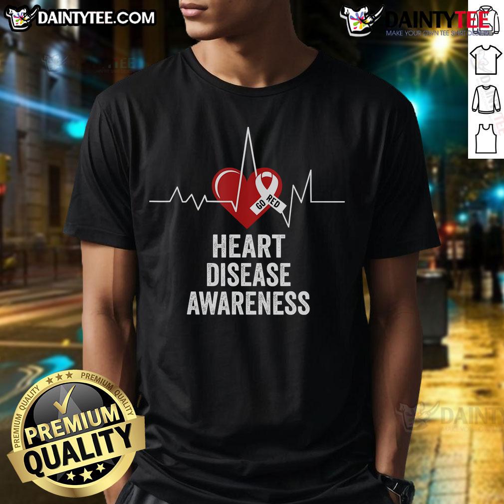 Good Heart Disease Awareness Go Red In February Health Red Heart T Shirt Red heart t-shirt promoting heart disease awareness for Go Red in February, highlighting health and support.