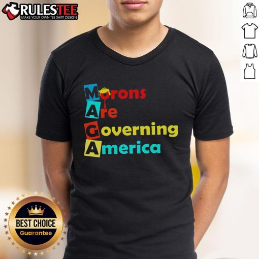 Good Morons Are Governing America T-Shirt featuring bold text design, perfect for political humor and satire enthusiasts.