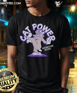 Good Northwestern Wildcats Baseball Cat Power T-Shirt featuring vibrant team colors and a playful cat graphic.