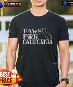 Good Paws For California Dog Cat T-Shirt featuring a playful design for pet lovers, perfect for casual wear.