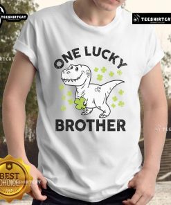 Good St Patrick's Day 'One Lucky Brother' dinosaur Irish T-shirt with vibrant green design and festive elements.