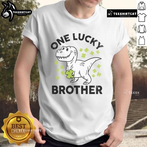 Good St Patrick's Day 'One Lucky Brother' dinosaur Irish T-shirt with vibrant green design and festive elements.