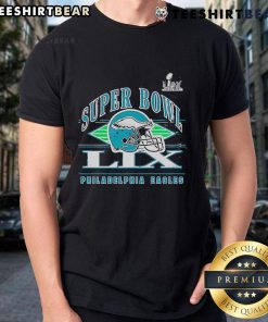 Retro Philadelphia Eagles helmet T-shirt celebrating Super Bowl LIX, perfect for fans and collectors.