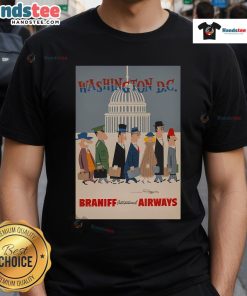 Good Washington DC Braniff International Airways T-Shirt featuring vibrant colors and retro airline logo design.