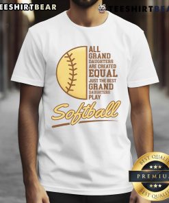 Happy grandparent wearing a 'My Granddaughter Plays Softball' t-shirt, proudly supporting her granddaughter's softball game.